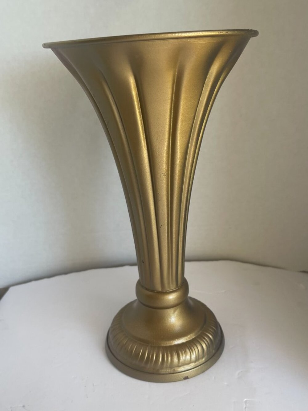 Unbranded Art Deco Brass Flower Vase Fluted Trumpet-Shaped Design Approx. 11" HT